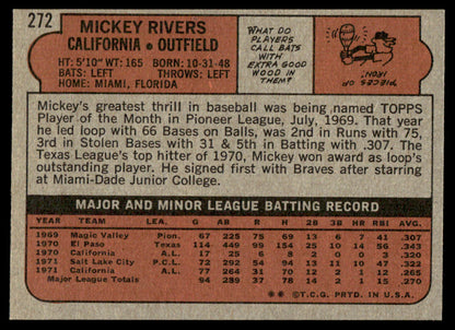1972 Topps Baseball #272 - Mickey Rivers RC - EXMT