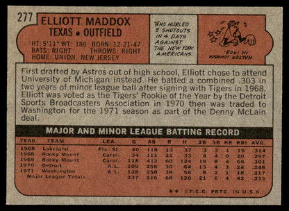 1972 Topps Baseball #277 - Elliott Maddox - EXMT