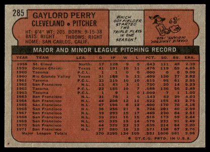 1972 Topps Baseball #285 - Gaylord Perry - NM