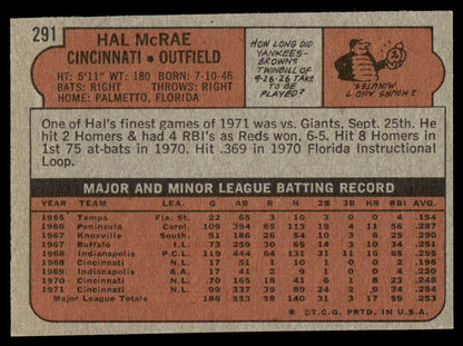 1972 Topps Baseball #291 - Hal McRae - EXMT