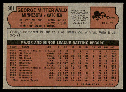 1972 Topps Baseball #301 - George Mitterwald - NM