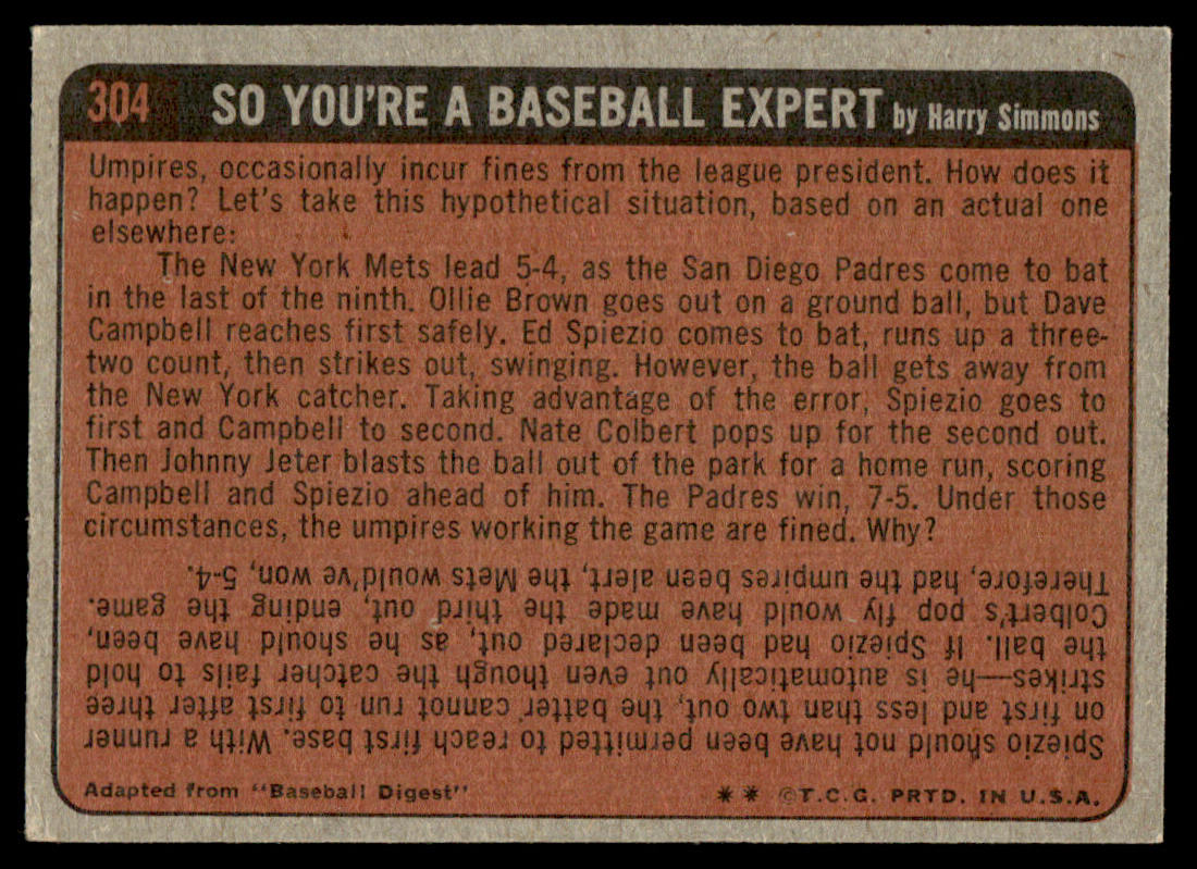 1972 Topps Baseball #304 - Joe Pepitone IA - EXMT