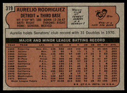 1972 Topps Baseball #319 - Aurelio Rodriguez - NM