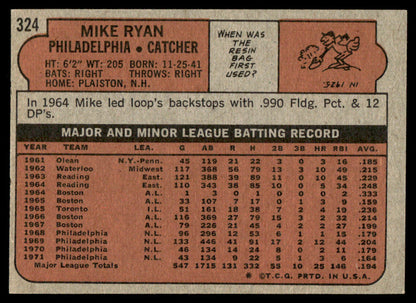 1972 Topps Baseball #324 - Mike Ryan - NM