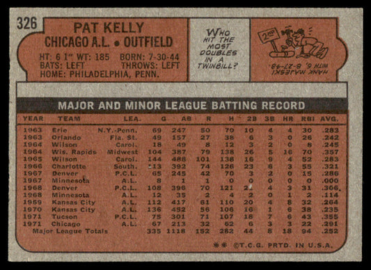1972 Topps Baseball #326 - Pat Kelly - EXMT