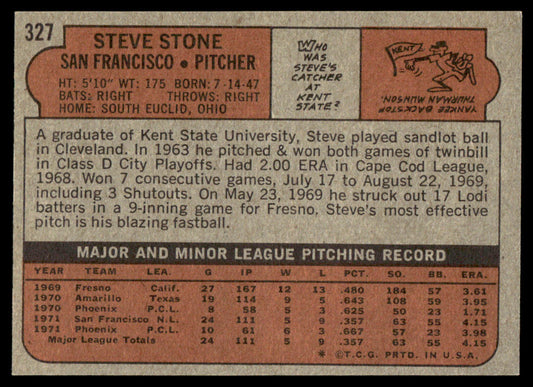 1972 Topps Baseball #327 - Steve Stone RC - NM