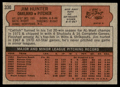 1972 Topps Baseball #330 - Jim Hunter - EXMT