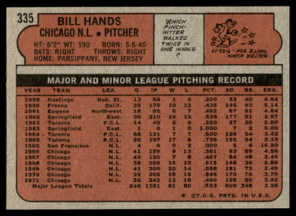 1972 Topps Baseball #335 - Bill Hands - NM