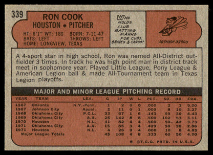 1972 Topps Baseball #339 - Ron Cook - NM