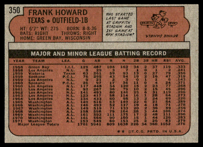 1972 Topps Baseball #350 - Frank Howard - EXMT