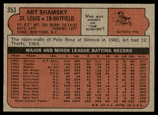 1972 Topps Baseball #353 - Art Shamsky - NM