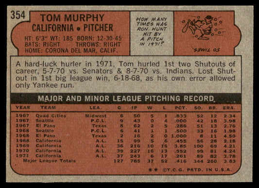 1972 Topps Baseball #354 - Tom Murphy - EXMT