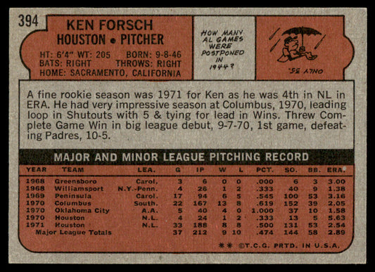 1972 Topps Baseball #394 - Ken Forsch - NM