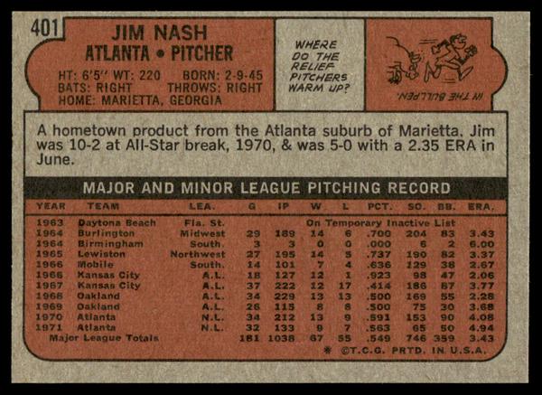 1972 Topps Baseball #401 - Jim Nash - NM