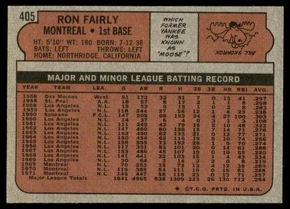 1972 Topps Baseball #405 - Ron Fairly - NM