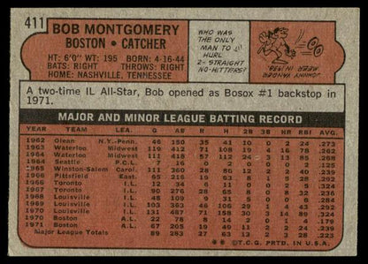 1972 Topps Baseball #411 - Bob Montgomery - NM
