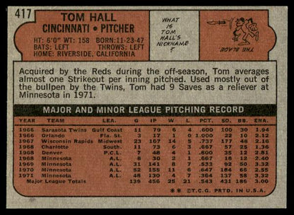 1972 Topps Baseball #417 - Tom Hall - NM