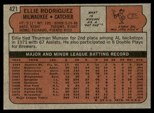 1972 Topps Baseball #421 - Ellie Rodriguez - NM