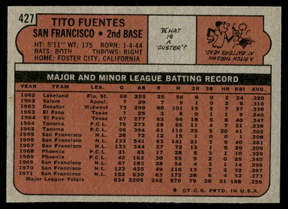 1972 Topps Baseball #427 - Tito Fuentes - NM