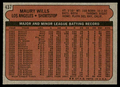 1972 Topps Baseball #437 - Maury Wills - EXMT