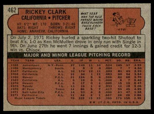 1972 Topps Baseball #462 - Rickey Clark - NM