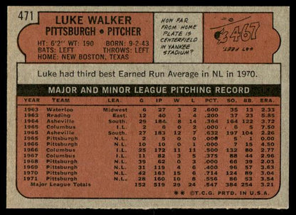 1972 Topps Baseball #471 - Luke Walker - NM