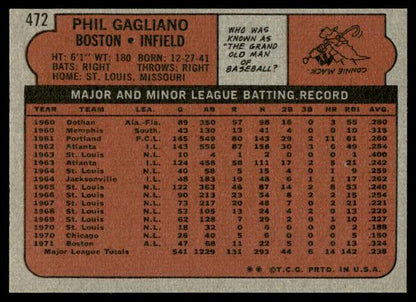 1972 Topps Baseball #472 - Phil Gagliano - NM