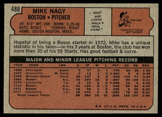 1972 Topps Baseball #488 - Mike Nagy - NMMT