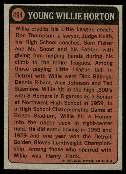 1972 Topps Baseball #494 - Willie Horton KP - EXMT