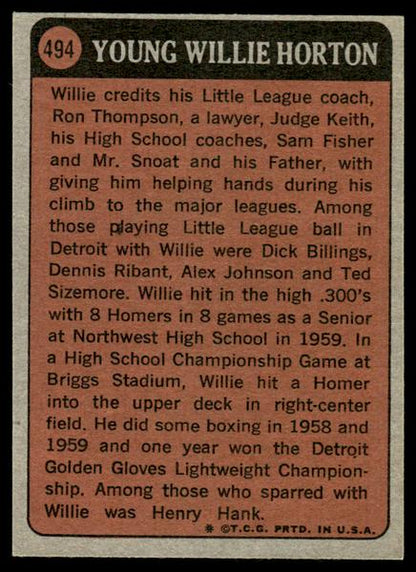 1972 Topps Baseball #494 - Willie Horton KP - EXMT