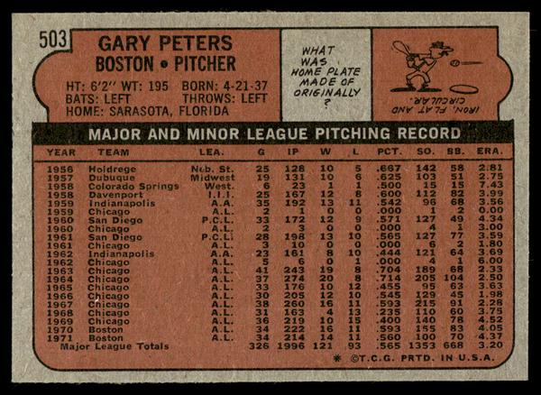 1972 Topps Baseball #503 - Gary Peters - NM