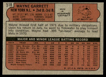 1972 Topps Baseball #518 - Wayne Garrett - EXMT