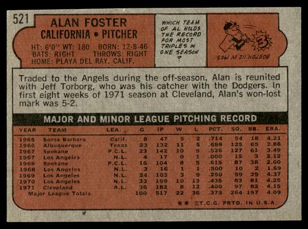 1972 Topps Baseball #521 - Alan Foster - NM