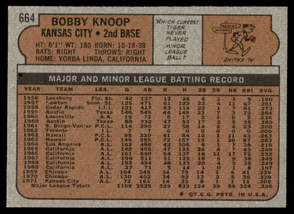 1972 Topps Baseball #664 - Bobby Knoop - NMMT