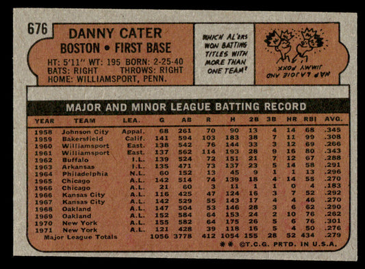 1972 Topps Baseball #676 - Danny Cater - EX