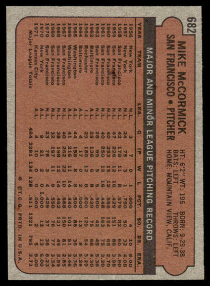 1972 Topps Baseball #682 - Mike McCormick - NM