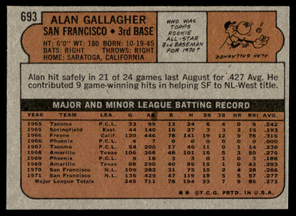 1972 Topps Baseball #693 - Alan Gallagher - EXMT
