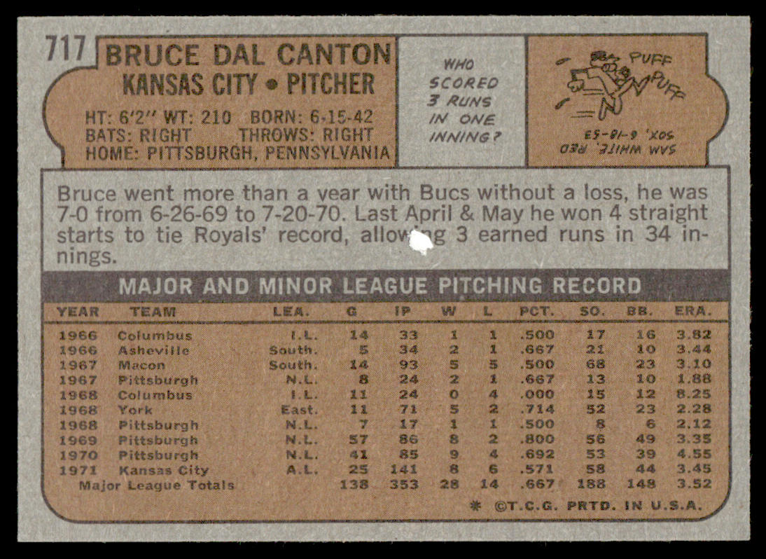 1972 Topps Baseball #717 - Bruce Dal Canton - NM