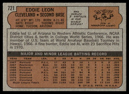 1972 Topps Baseball #721 - Eddie Leon - NMMT