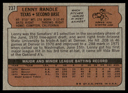 1972 Topps Baseball #737 - Lenny Randle RC - EXMT