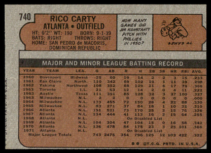 1972 Topps Baseball #740 - Rico Carty - EX