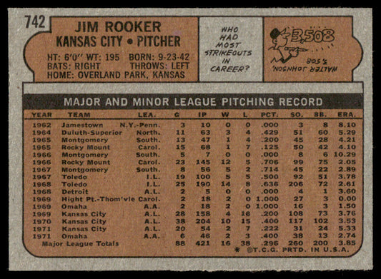 1972 Topps Baseball #742 - Jim Rooker - NM