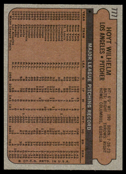 1972 Topps Baseball #777 - Hoyt Wilhelm - NMMT