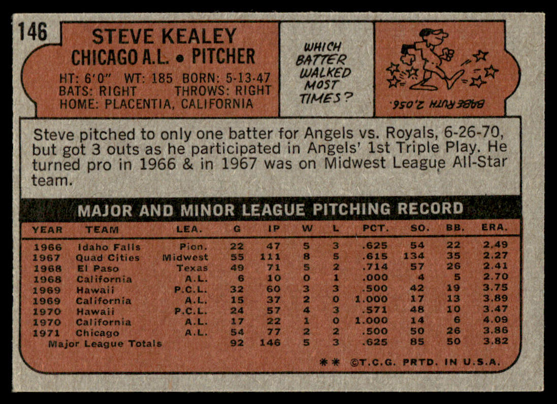 1972 Topps Baseball #146 - Steve Kealey - EXMT