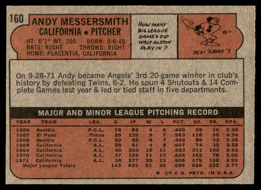 1972 Topps Baseball #160 - Andy Messersmith - NM