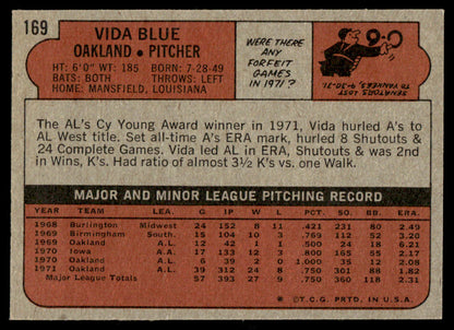 1972 Topps Baseball #169 - Vida Blue - EXMT