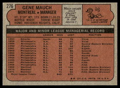 1972 Topps Baseball #276 - Gene Mauch - EXMT