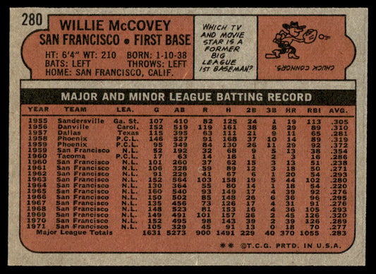 1972 Topps Baseball #280 - Willie McCovey - EXMT