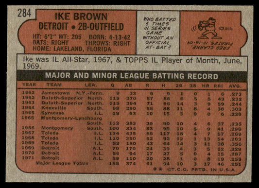 1972 Topps Baseball #284 - Ike Brown - EXMT