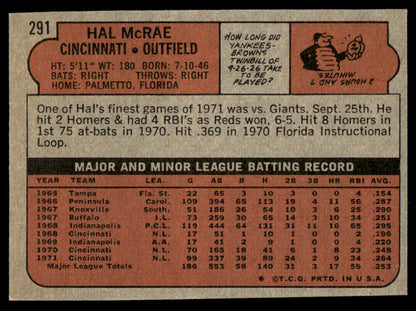 1972 Topps Baseball #291 - Hal McRae - EX